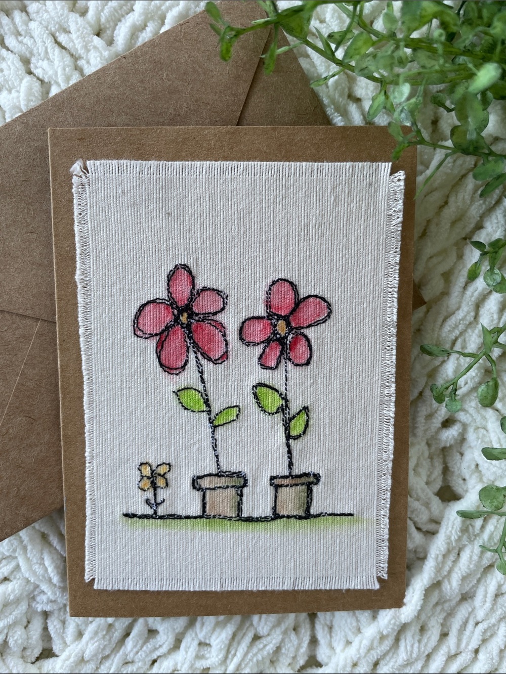Handmade Pink Flower Canvas Greeting Card